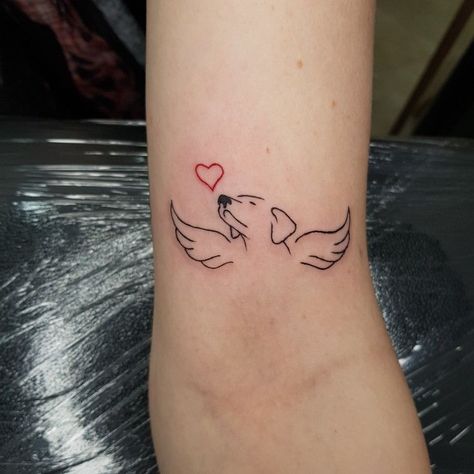 Dogs In Heaven Tattoo, Dog Memorial Tattoos Chihuahua, Dog Angel Wings Tattoo, Lab Tatoos, Dog Heaven Tattoo, All Dogs Go To Heaven Tattoo, Dog With Wings Tattoo, Tattoos For Passed Dogs, Angel Dog Tattoo