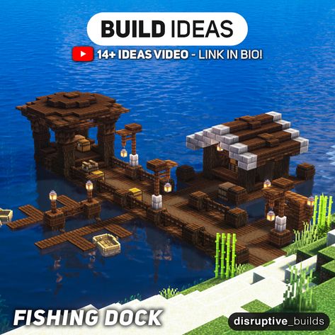 Fisher Man House Minecraft, Minecraft Dock Tutorial, Minecraft Sea Side Village, Minecraft Fishing Deck Ideas, Fishermans Hut Minecraft, Minecraft Building Ideas Fishing Dock, Cute Minecraft Fishing Dock, Lakeside Minecraft House, Mc Fishing Dock