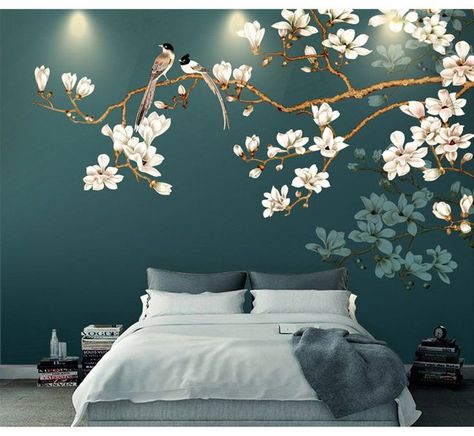 Wallpaper For Home Wall, Geometric Wallpaper Design, Tree Wallpaper Mural, Normal Wallpaper, Dekorasi Kamar Tidur, Tropical Tree, Bird Wallpaper, Tree Wallpaper, Mural Wall Art