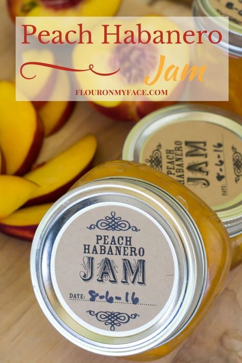 Peach Habanero Jam recipe made with fresh Washington State peaches with CanningCrafts custom kraft canning labels via flouronmyface.com #ad #canbassador Dehydrate Peppers, Peach Habanero Jam, Homemade Jellies, Habanero Jam, Habanero Recipes, Habanero Jelly, Hot Pepper Recipes, Fruit Butters, Canning Jam Recipes