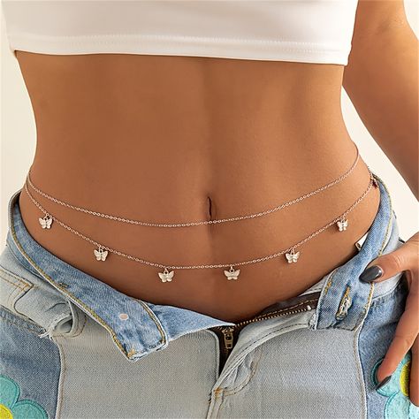 Faster shipping. Better service Jóias Body Chains, Body Chains, Streetwear Summer, Belly Chain, Waist Chain, Chain Belt, Body Chain Jewelry, Butterfly Pendant, Vintage Aesthetic