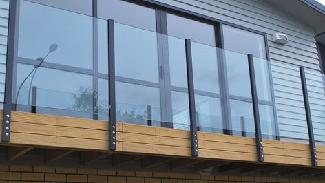 Post Balustrade Glass Deck, Pool Fences, Glass Railings, Auckland Nz, Glass Installation, Glass Railing, House With Porch, Railing, Glass Panels