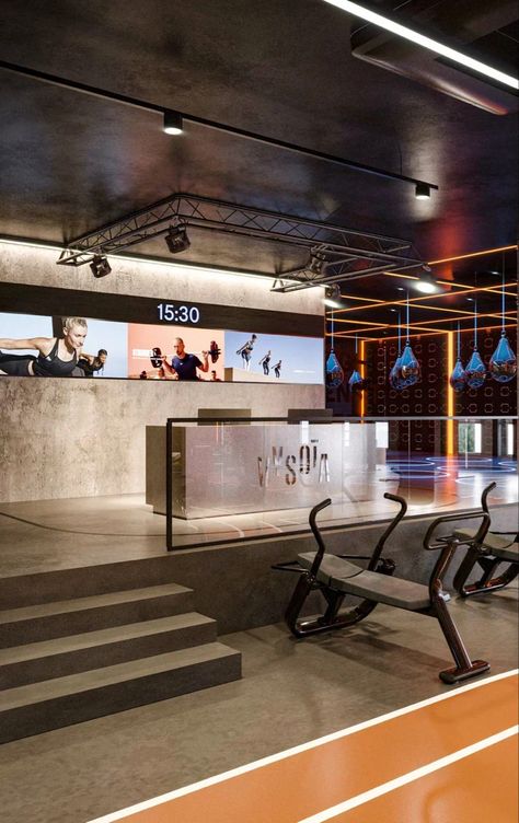 Reception Gym Interior Design, Fitness Reception, Gym Reception Area, Gym Entrance Design, Industrial Gym Design, Gym Reception Design, Gym Front Desk, Gym Reception Desk, Luxury Gym Interior