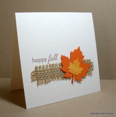 Burlap Leaves, Fall Cards Handmade, Thanksgiving Cards Handmade, Fall Greeting Cards, Leaf Cards, Thanksgiving Cards, Fall Cards, Simple Things, Card Layout