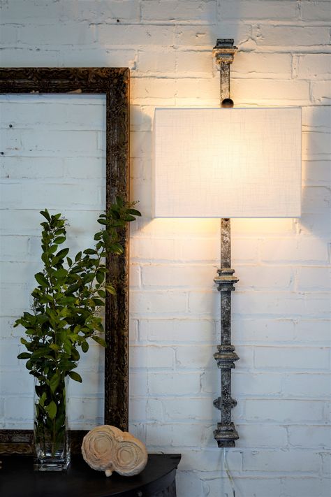 "Click below for more Wall Sconce options https://www.etsy.com/shop/FerroDesignsLLC?section_id=29492267 We handcraft our Square Collar Wall Sconce in our own workshop in Middle Tennessee from authentic cast iron and steel. Our unique hand applied textural finish replicates a time worn vintage architectural element and adds so much charm. Topped with a beautiful natural linen lamp shade to gently diffuse light in your space. You will appreciate the robust weight, feel, and appearance of our light Wall Lamps Diy, French Country Wall Decor, Farmhouse Wall Sconces, Wall Sconces Living Room, Shabby Chic Wall, Sconces Living Room, Vintage Wall Sconces, Country Wall Decor, Decor Shabby Chic