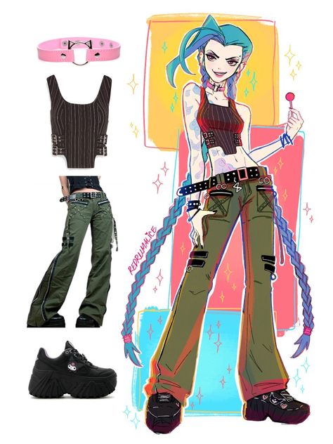 Jinx Style Clothes, Jinx Arcane Outfit Inspired, Jinx Inspired Outfit Ideas, Jinx Inspired Outfit, Arcane Inspired Outfits, Jinx Outfit, Arcane Art, School Dr, Dance Dance Revolution