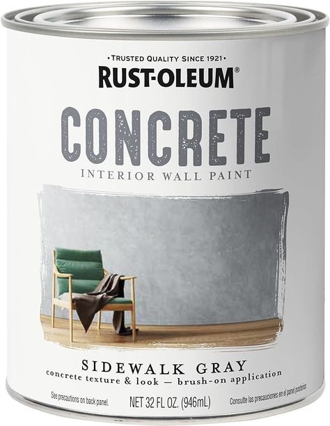 Rust-Oleum 379908 Concrete Interior Wall Paint, Quart, Sidewalk, 0.25 Gallon (Pack of 1) - Amazon.com Concrete Wall Paint, Concrete Interior Wall, Garage Floor Paint, Painted Concrete Floors, Concrete Interiors, Interior Wall Paint, Concrete Texture, Rust Oleum, Painting Concrete