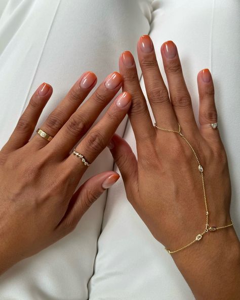 Iram Shelton | Aperol tipz🍊🧡 Ombré tips created using @opinailsuk Silicon Valley girl & Baby take a vow #aperolspritz #nails #summernails #ombrenails | Instagram Minimal Manicure, Mavala Nail, Light Colored Nails, Sheer Nails, Baby Pink Nails, Bunny Nails, Valley Girl, Nail Color Trends, Pink Manicure