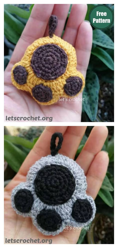 Paw Print Keychain Free Crochet Pattern Amigurumi Key Ring Free Pattern, Crochet Paw Print Keychain Pattern Free, Crochet Paw Print Keychain, Crochet Key Chains Free Pattern Simple, Crochet Paw Keychain Pattern Free, Crochet Paw Keychain, Crochet Dog Paw Pattern Free, Dog Paw Crochet Pattern, Cat Crochet Keychain Pattern