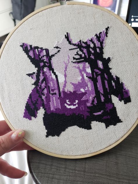 [FO] Gengar - Imgur Embroidery Pokemon Patterns, Cross Stitch Bookmarks Free Pattern Charts, Gengar Cross Stitch Pattern, Anime Cross Stitch Patterns Free, Pokemon Embroidery Pattern, Gengar Perler Beads, Anime Cross Stitch Patterns, Embroidery Pokemon, Stitch Pokemon