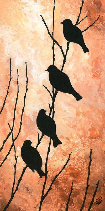 Bird Silhouette Art, Vogel Silhouette, Painting Night, Silhouette Painting, Bird Canvas, Bird Silhouette, Night Painting, Silhouette Art, Bird Drawings