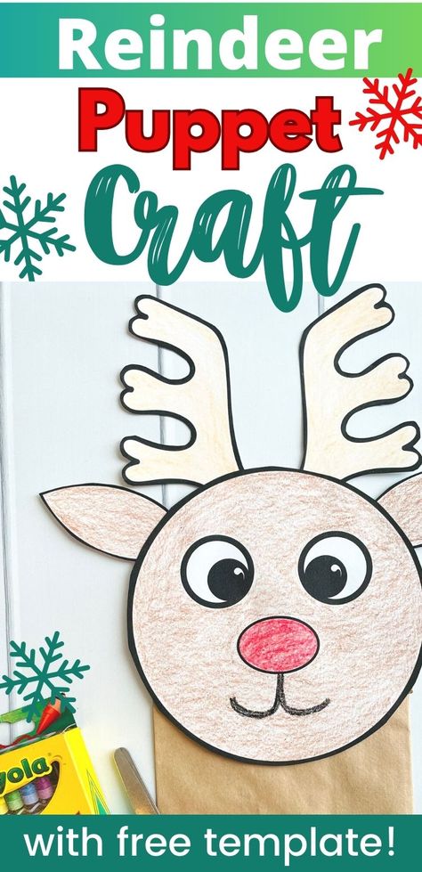 free printable reindeer puppet Reindeer Paper Bag, Reindeer Crafts Preschool, Reindeer Puppet, Reindeer Crafts For Kids, Free Printable Reindeer, Reindeer Crafts, Puppet Template, Reindeer Printable, Paper Template Free