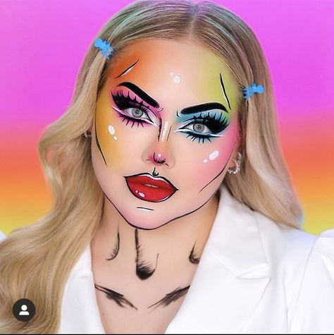 Comics Makeup Pop Art, Pop Art Makeup Tutorial, Comic Makeup, Pop Art Face, Pop Art Makeup, Rainbow Family, Special Makeup, Pride Makeup, Face Paint Makeup