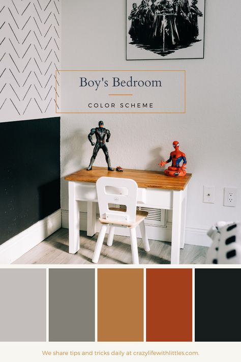 Elementary Boy Bedroom, Boys Bedroom Color Palette, Toddler Boy Room Colors Schemes, Boy Room Color Palette, Brown Bed Boys Room, Colours That Go With Black, Paint Colors For Boys Bedroom, Boys Room Color Palette, Boys Room Paint Ideas Color Schemes