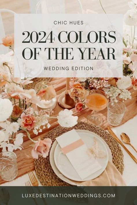 The highly anticipated Pantone color of the year has been revealed, and it’s clear – Peach Fuzz triumphs over all other hues. The 2024 feature is a gentle peach tone that radiates warmth and elegance, which makes it an ideal wedding shade for your tropical nuptials. #2024WeddingTrends #2024WeddingColors #DestinationWeddingIdeas #2024Wedding #PeachFuzzWedding #PeachandBlueWedding #WeddingInspiration Luxury Wedding Color Schemes, Peach Fuzz Pantone 2024 Wedding, Peach Fuzz Wedding Theme, Peach Color Wedding Theme, 2024 Pantone Color Of The Year, 2024 Colors Of The Year, Wedding Color Schemes 2024, Peach Fuzz Wedding, 2024 Wedding Trends Color Schemes