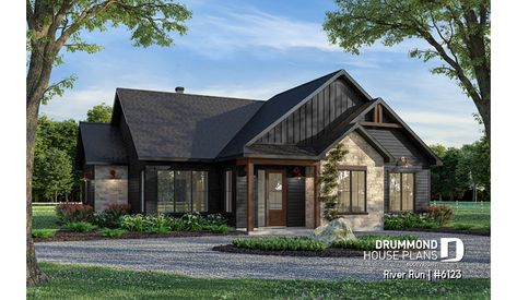 front - BASE MODEL of house plan 6123 One Story Modern House Exterior, House Plans With Vaulted Ceilings, One Story Craftsman House Plans, Pinterest House, Transitional House Plans, Covered Terrace, One Story House, Drummond House Plans, House Plans With Photos