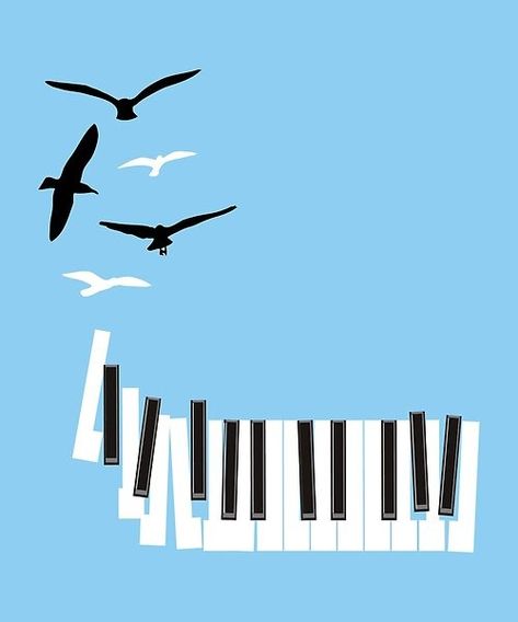 Experience the magic of music with our illustration of piano keys transforming into flying birds. This creative and imaginative artwork beautifully blends music and nature. Two Birds On A Wire Piano, Forest Of Piano Wallpaper, Piano Design Illustration, Piano Landscape Wallpaper, Piano Butterfly, Piano Keys, Musical Art, Birds Flying, Piano