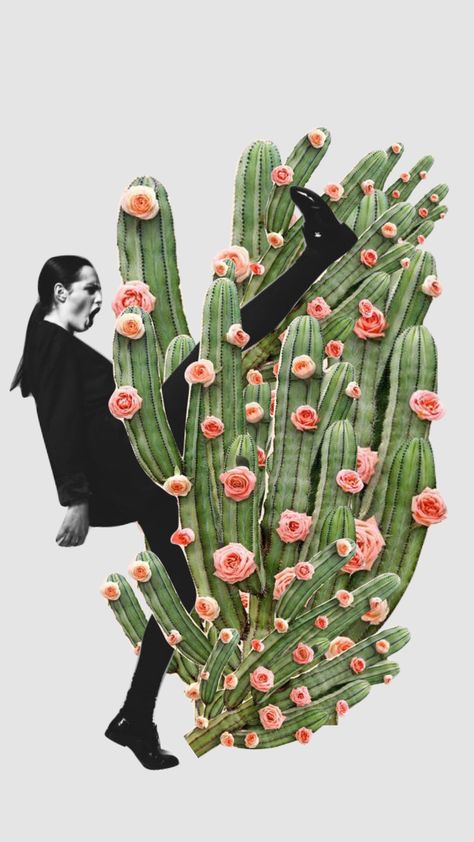 Figurine, Frida Kahlo, Cactus Collage Art, Cactus Mood Board, Aesthetic Collage Green, Cactus Collage, Pantone Cards, Plant Collage, Vintage Cactus