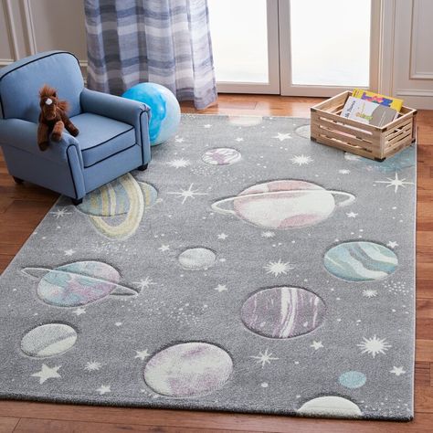 Mason & Marbles Santaclara Area Rug in Gray/Lavender & Reviews | Wayfair.ca Lavender Area Rug, Lavender Rug, Space Themed Room, Space Rugs, Grey Lavender, Kids Area Rugs, Space Themed Nursery, Space Nursery, Childrens Rugs