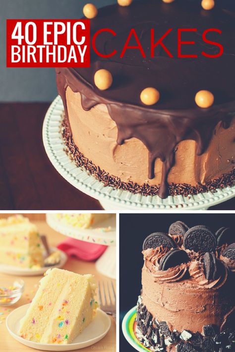 40 Epic Birthday cakes to inspire and step up your next baked creation \\ PasstheSushi.com Diy Birthday Cake, Birthday Cake Flavors, Birthday Cake With Photo, Homemade Birthday Cakes, A Birthday Cake, Birthday Cake Chocolate, Birthday Cake Recipe, Birthday Cake Ideas, Special Occasion Cakes