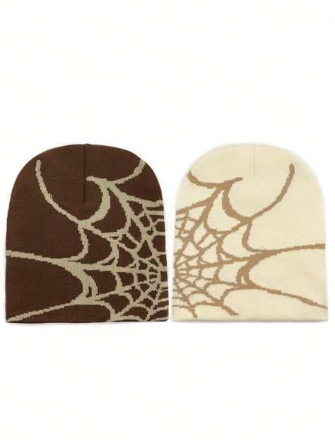 2pcs Unisex Couple Multicolor Spider Web Pattern Y2k Style Knitted Beanie Hat For Everyday WearI discovered amazing products on SHEIN.com, come check them out! Phoenix Accessories, Swag Hats, Brown Beanie, Y2k Fits, Brimless Hat, Dope Hats, Web Patterns, Y2k Accessories, Cute Beanies