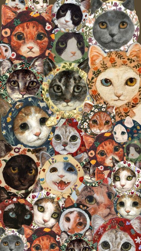 Cats Painting, Funky Wallpaper, Cat Collage, Whatsapp Wallpaper Cute, Collage Art Projects, Witchy Wallpaper, Зеленые Обои, Iphone Wallpaper Photos, Art Wallpaper Iphone