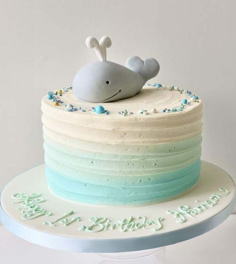 Whale Smash Cake, Buttercream First Birthday Cake, Narwhal Birthday Cake, Whale Cake Ideas, 1st Birthday Cake Buttercream, First Birthday Cake Buttercream, First Bday Cake Boy, Cake Whale, Whale 1st Birthday