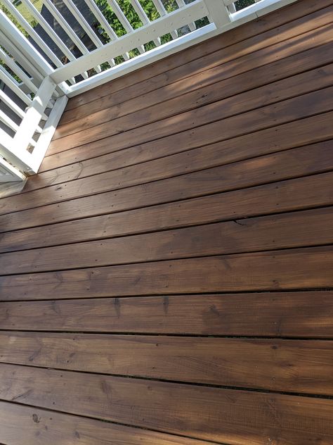 Benajamin Moore Arborcoat Semi Transparent Stain in Fresh Brew - on new wood. Stain Colors For Wood Deck, Deck Stain For White House, Deck Oil Stain Colors, Deck Stain Ideas For Blue House, Wood Stain Exterior House, Exterior Stain Colors For Wood Porch, Dock Stain Colors, Exterior Stain Colors For Wood Farmhouse, Exterior Deck Stain Colors