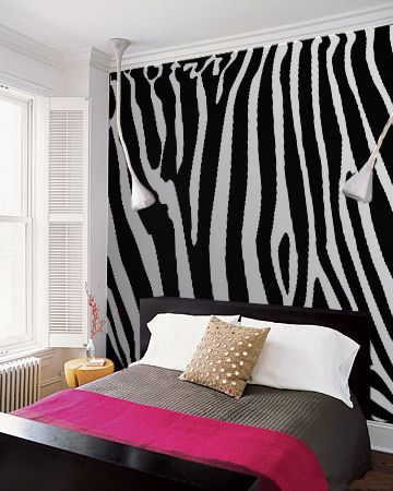 Zebra wall of awesomeness! Zebra Print Rooms, Zebra Print Bedroom, Zebra Print Bedding, Mural For Bedroom, Zebra Bedroom, Zebra Room, Zebra Wall, Print Bedroom