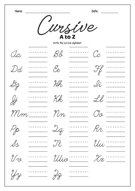 3rd Grade Cursive Writing Practice, Cursive Alphabet Printable, Cursive Writing Book, Cursive Practice Sheets, Cursive Writing Practice, Practice Cursive, Cursive Letters Worksheet, Free Cursive Fonts, Trace Letters