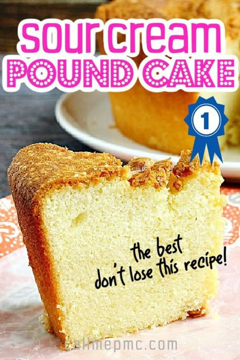 i FOUND THIS RECIPE IN MY Granny's old recipe box. It's the best!! BEST SOUR CREAM POUND CAKE RECIPE. BY Cake reviewer Call Me PMc. 's buttery, moist & easy to make w a crusty top. It's moist and delicious on the inside and has a slight crunch on the outside. Best Sour Cream Pound Cake, Best Pound Cake Recipe Ever, Cake Recipe With Sour Cream, Sour Cream Pound Cake Recipe, Recipes Using Sour Cream, Cream Pound Cake Recipe, Vanilla Pound Cake Recipe, Best Pound Cake, Classic Pound Cake