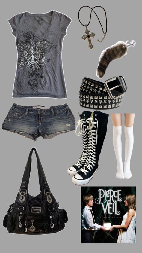 #grungeoutfits #fashioninspo #emo #goth #piercetheveil #alt Emo Clothes Aesthetic, Alt Goth Outfits, Diy Grunge Clothes, 2000s Alt Fashion, Emo Goth Aesthetic, Emo Outfit Ideas, Emo Fits, Trashy Outfits, Outfits 2000s