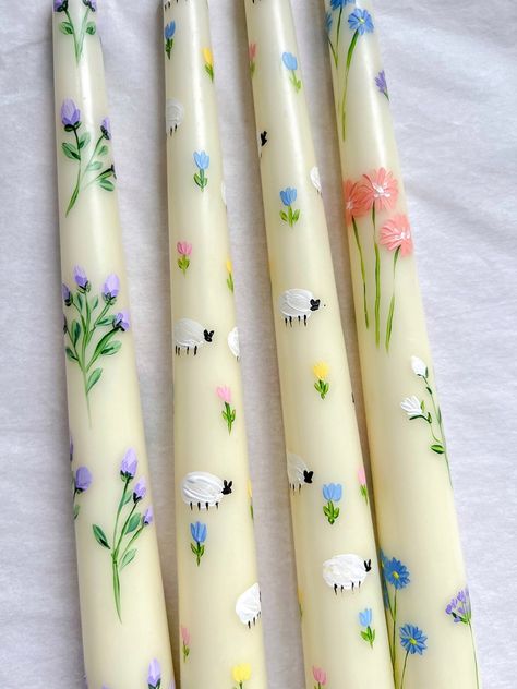 Floral Hand Painted Candles I Dinner Candles I Wedding Candle I Table Decor I Gift Idea I Home Decor I Taper Candle - Etsy Weird Candles, Christmas Candles Diy, Animal Candles, Candle Crafts Diy, Pinterest Crafts, Hand Painted Candles, Friend Crafts, Dinner Candles, Wedding Candle