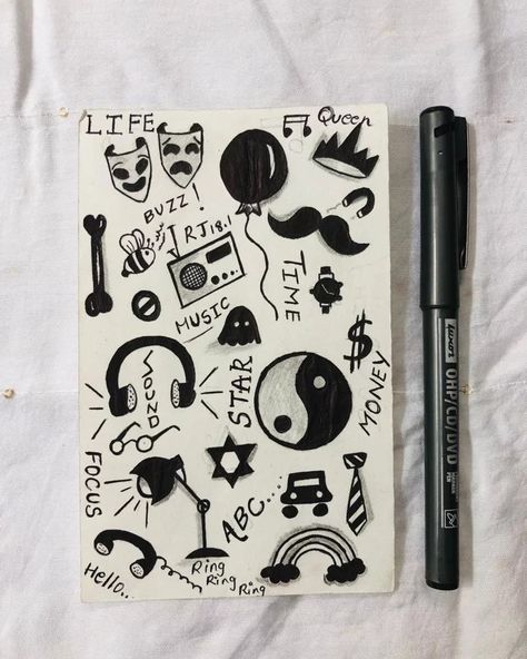 Easy Asethetic Doodles, Doodle Drawings When Bored, Idea To Do When You Are Bored, Sketch Book Doodles Creative, Bored Sketches Doodles, Drawing Ideas When You Are Bored, Doodles To Make When Bored, Easy Bored Drawings, Drawing Ideas With Black Pen