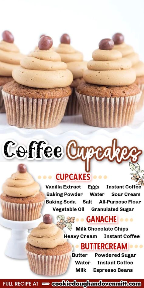 Coffee Filling For Cupcakes, Coffee Cupcakes Recipe, Specialty Cupcake Flavors, Coffee Cupcake Recipes, Coffee Flavored Desserts, Cupcake Filling Recipes, Coffee Dessert Recipes, Coffee Frosting Recipe, Mocha Ganache