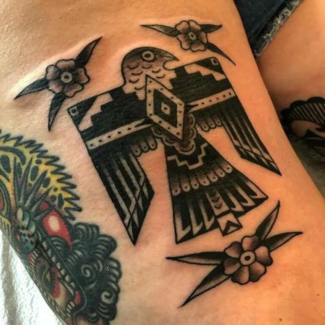 Native Thunderbird, Thunderbird Tattoo, Native American Thunderbird, Cowboy Tattoos, Native American Tattoo, Mythical Birds, Western Tattoos, Native American Symbols, Indian Tattoo