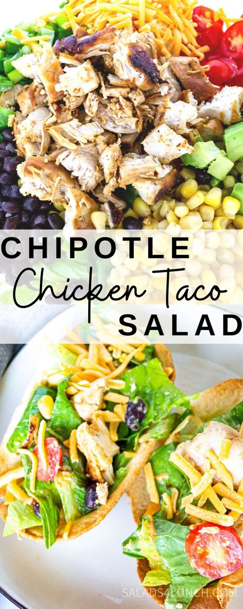 Chicken Taco Salad Bowl, Chipotle Chicken Salad Recipe, Chicken Taco Salad Recipe, Creamy Chipotle Dressing, Southwestern Salad, Taco Salad Bowls, Chipotle Dressing, Chicken Taco Salad, Low Oxalate