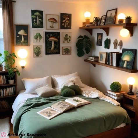 Mushroomcore Aesthetic Room Decor 🍄🍄🍄 #mushroomaesthetic #mushroomaesthetics #mushroomcore #mushroomroom #aestheticroom #aestheticrooms #aestheticroomideas #aestheticbedroom #aestheticroominspo Mushroom Aesthetic Bedroom, Mushroom Room Aesthetic, Mushroom Aesthetic Room, Mushroomcore Aesthetic, Room Makeover Aesthetic, Cottagecore Aesthetic Bedroom, Rental House Decorating, Mushroom Bedroom, Makeover Aesthetic