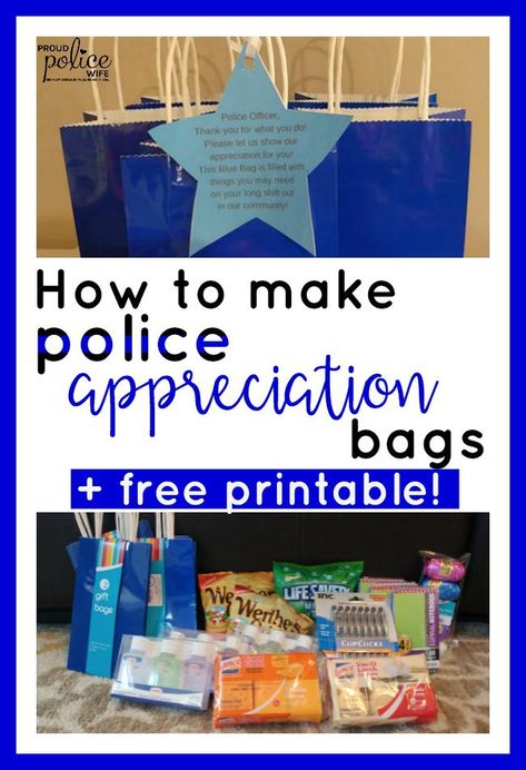 Whether you want to show appreciation for Police Week or any time of the year, these police appreciation bags are a great gift idea! Show your support for law enforcement by including things like thank you cards, food & more! Check out this post for more awesome ideas! Police Appreciation Gifts, Police Officer Appreciation, Police Girlfriend, Law Enforcement Appreciation, Police Appreciation, Law Enforcement Family, Police Wife Life, Leo Wife, Blessing Bags