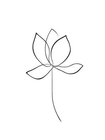 Line Art Tattoos Flower, Minimalist Lotus Tattoo, Lotus Line Drawing, One Line Flower Drawing, One Line Flower Tattoo, Lotus Flower Line Art, One Line Drawing Flower, Minimalist Line Tattoo, Lotus Line Art