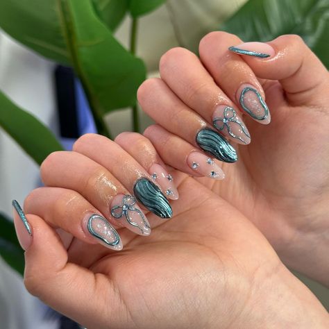 so pretty🤍��✨✨ Nail Studio Ideas, Nails Navidad, Blue Nails Ideas, Blue Nail Design, Nails 2025, Cute Nail Colors, French Tip Acrylic Nails, Studio Ideas, Nail Studio