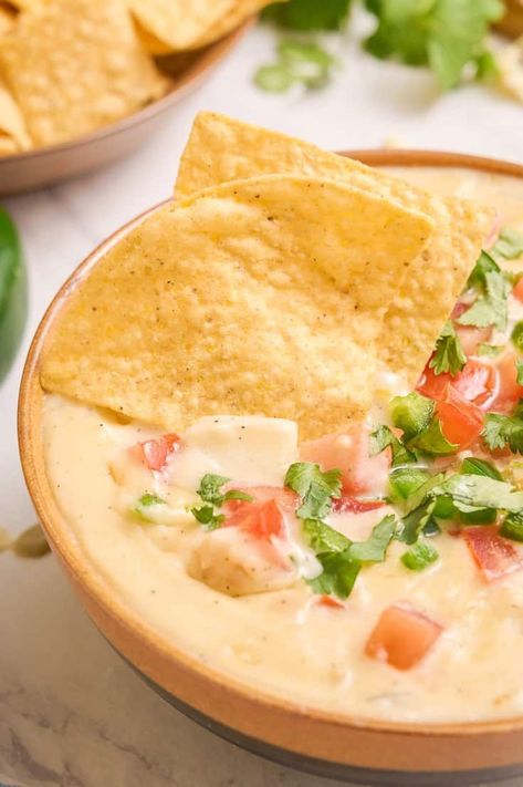 This homemade queso cheese dip is perfect for parties and game nights. It is filled with simple ingredients, is easy to make, and tastes amazing! Homemade Queso Dip Easy, Homemade Queso Recipe, Dips Board, Queso Dip Easy, Homemade Queso Dip, Queso Cheese Dip, Homemade Queso, Tortilla Chip, Queso Dip Recipes