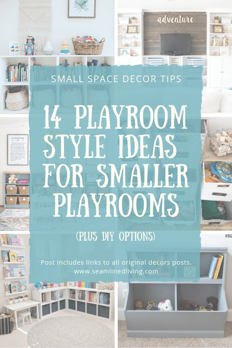 Storage Ideas For Playroom, Playroom Ideas For Small Spaces, Small Play Room For Kids At Home, Toy Room Shelving Ideas, Small Playroom Organization Ideas, Downstairs Playroom Ideas, Toy Room Paint Ideas, Small Playroom Decor, Bedroom Turned Playroom