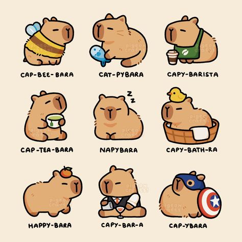 How To Draw Capybara, Capybara Cute Drawing, Capybara Craft, Cute Capybara Drawing, Capybara Illustration, Capybara Cartoon, Cute Cartoon Drawings, Kawaii Doodles, Cute Easy Drawings