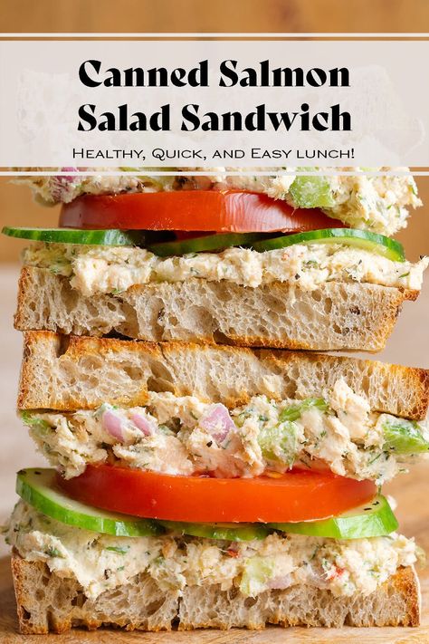 Canned Salmon Salad Sandwich Salmon Salad Sandwich Recipes, Salmon Sandwich Recipes, Salmon Salad Sandwich, Canned Fish Recipes, Canned Recipes, Canned Salmon Salad, Quick Pickled Red Onions, Canned Seafood, Salmon Salad Recipes