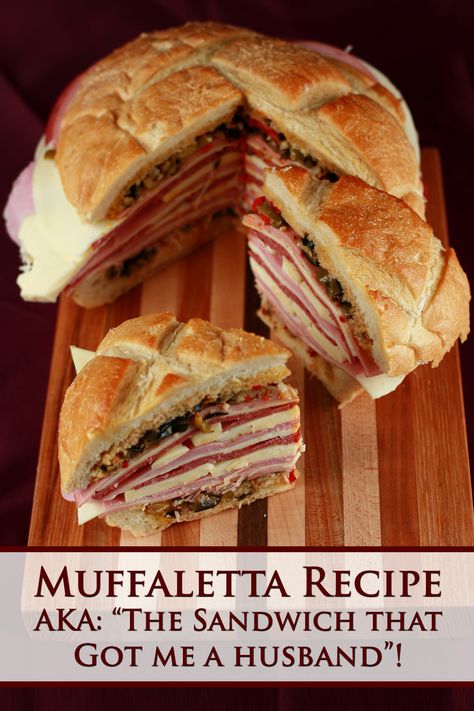 Gourmet Grilled Sandwiches, Italian Sandwiches For A Crowd, New Orleans Sandwich, Big Sandwiches, Pool Entertaining, Muffaletta Recipe, Muffuletta Recipe, Muffaletta Sandwich, Muffuletta Sandwich