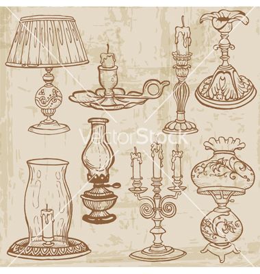 Vintage images Retro Drawings Doodles, Retro Drawings, Doodle Elements, Lamp Tattoo, Candle Drawing, Candle Tattoo, Zestaw Ikon, Bg Design, Vintage Drawing