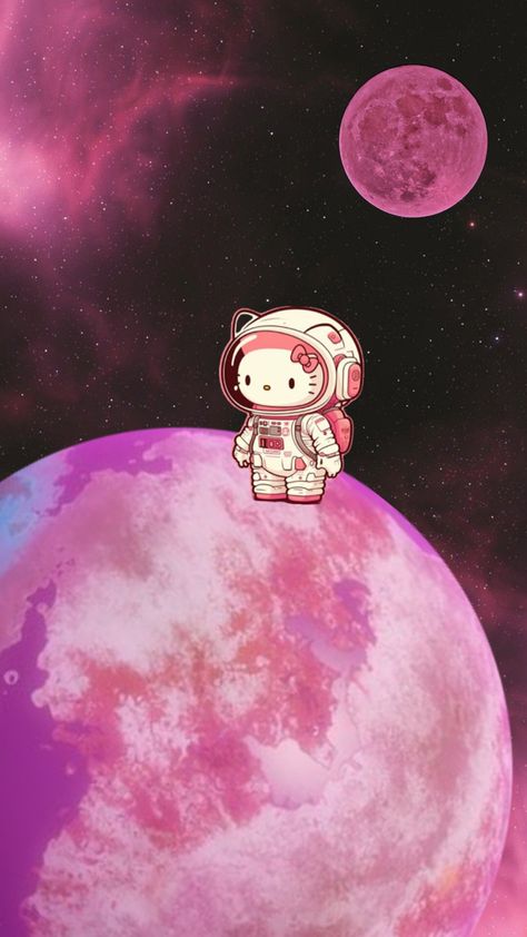 Hello kitty in the space Hello Kitty Space Wallpaper, Hello Kitty In Space, Hello Kitty With Stars, Dark Hello Kitty Aesthetic, Edgy Hello Kitty, Dark Hello Kitty Wallpaper, Hello Kitty Dark, Pink And Black Wallpaper, Sanrio Aesthetic