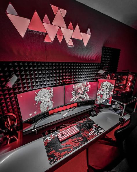 Gaming Table Design, Gamer Bedroom Ideas, Xbox And Playstation, Ultimate Gaming Setup, Pc Games Setup, No Communication, Gamer Bedroom, Red Desk, Gaming Desk Setup