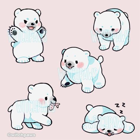 Pinguin Illustration, Polar Bear Drawing, Polar Bear Cartoon, Cute Polar Bear, Cute Bear Drawings, Bear Drawing, Cute Kawaii Animals, 강아지 그림, Cute Animal Drawings Kawaii